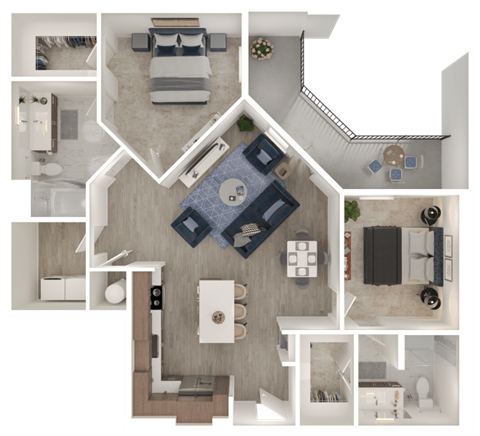 Floor plan for 2 beds, 2 baths, 1221 sqft